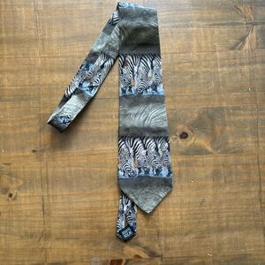 VTG 90s Endangered Species "Zebras at the Watering Hole" Silk Necktie-Men's
